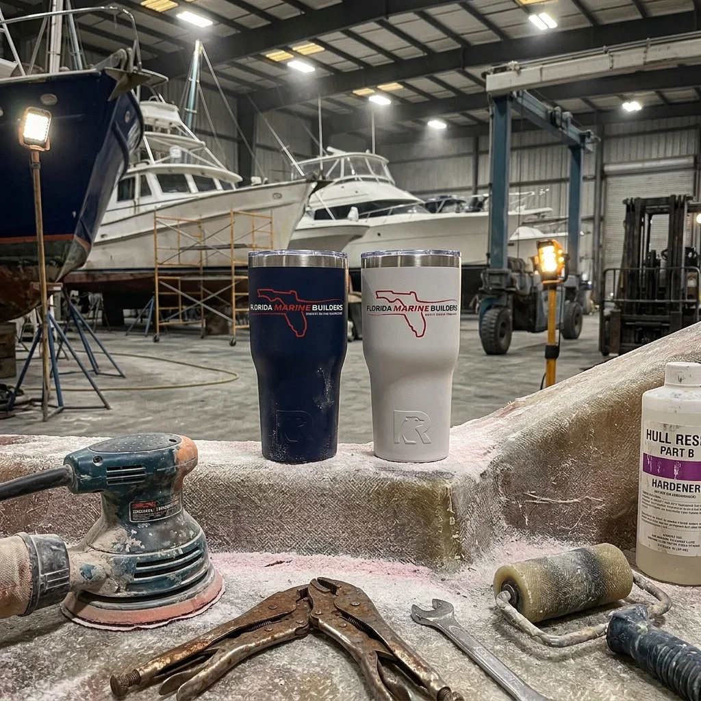 Florida Marine Builders tumbler at boatyard