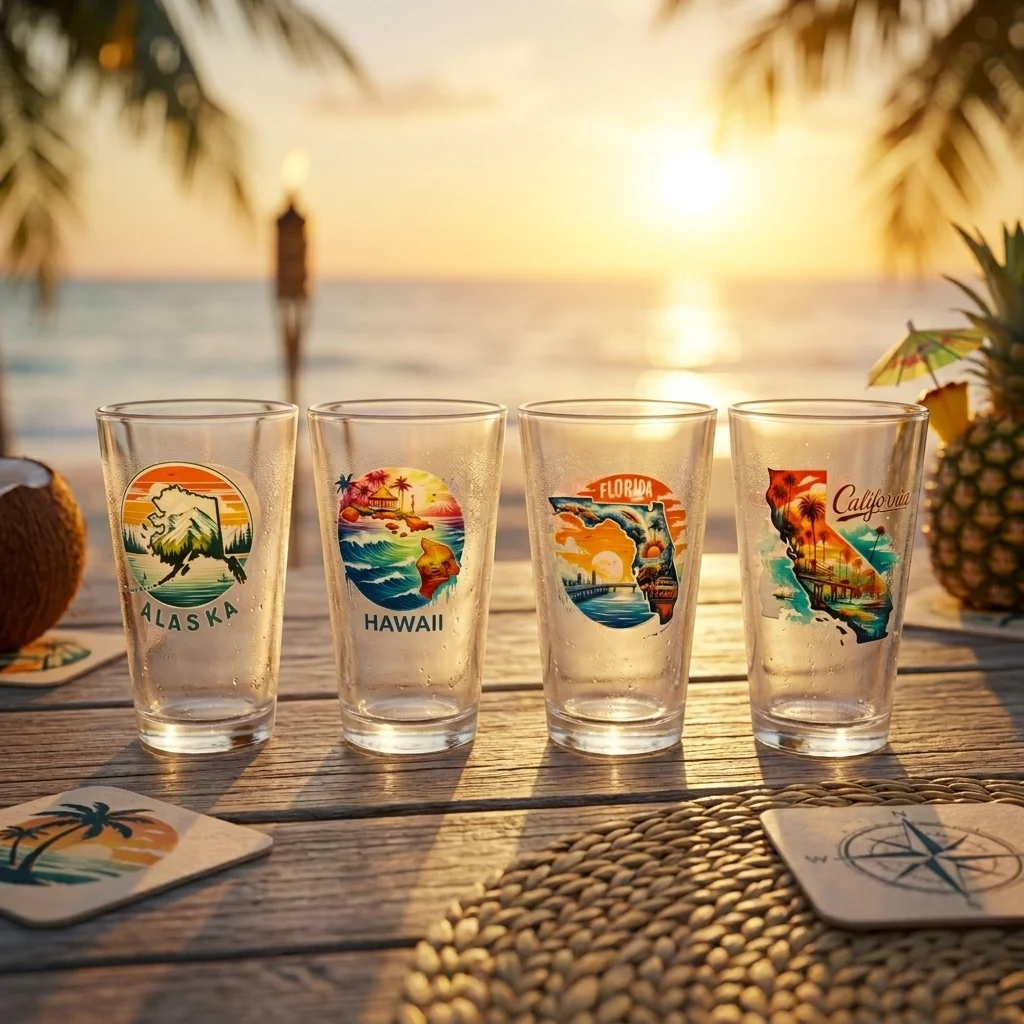 Set of custom printed state pint glasses
