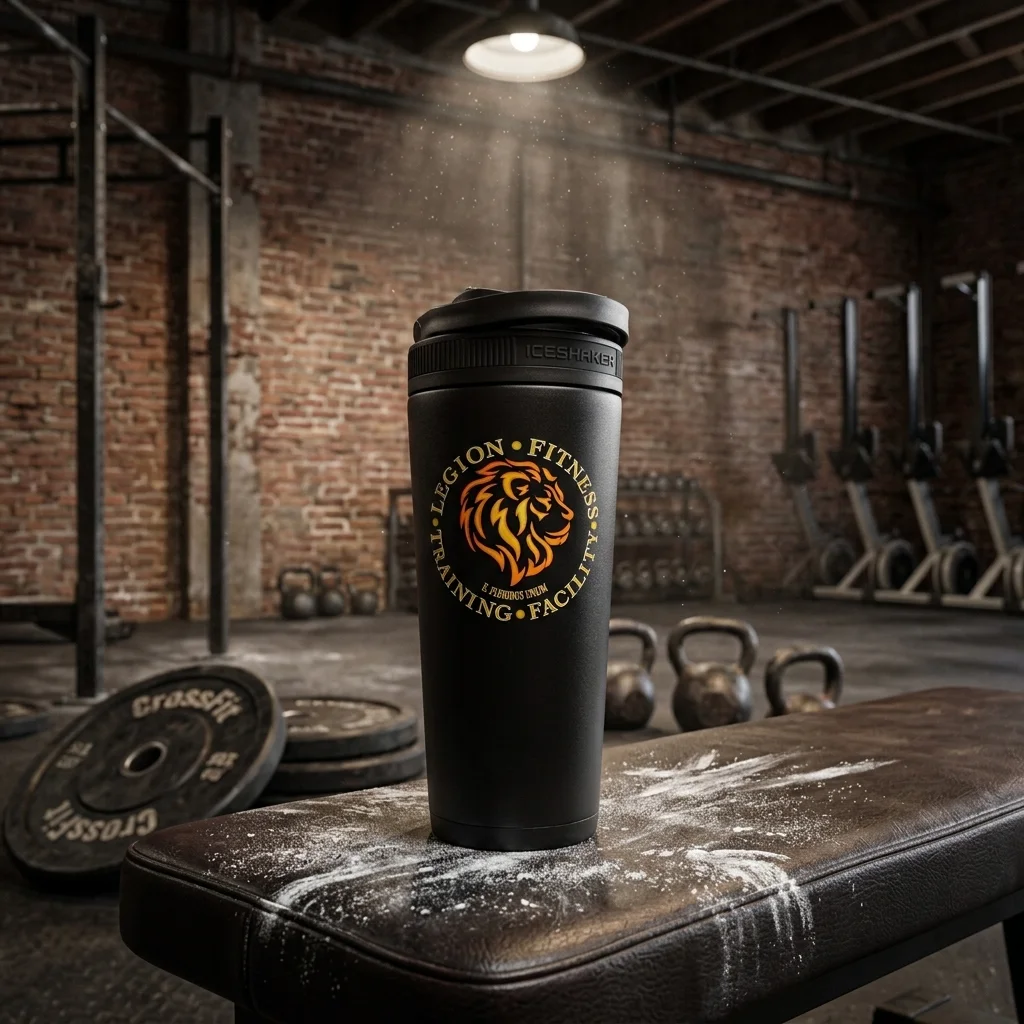 Legion branded tumbler in CrossFit gym
