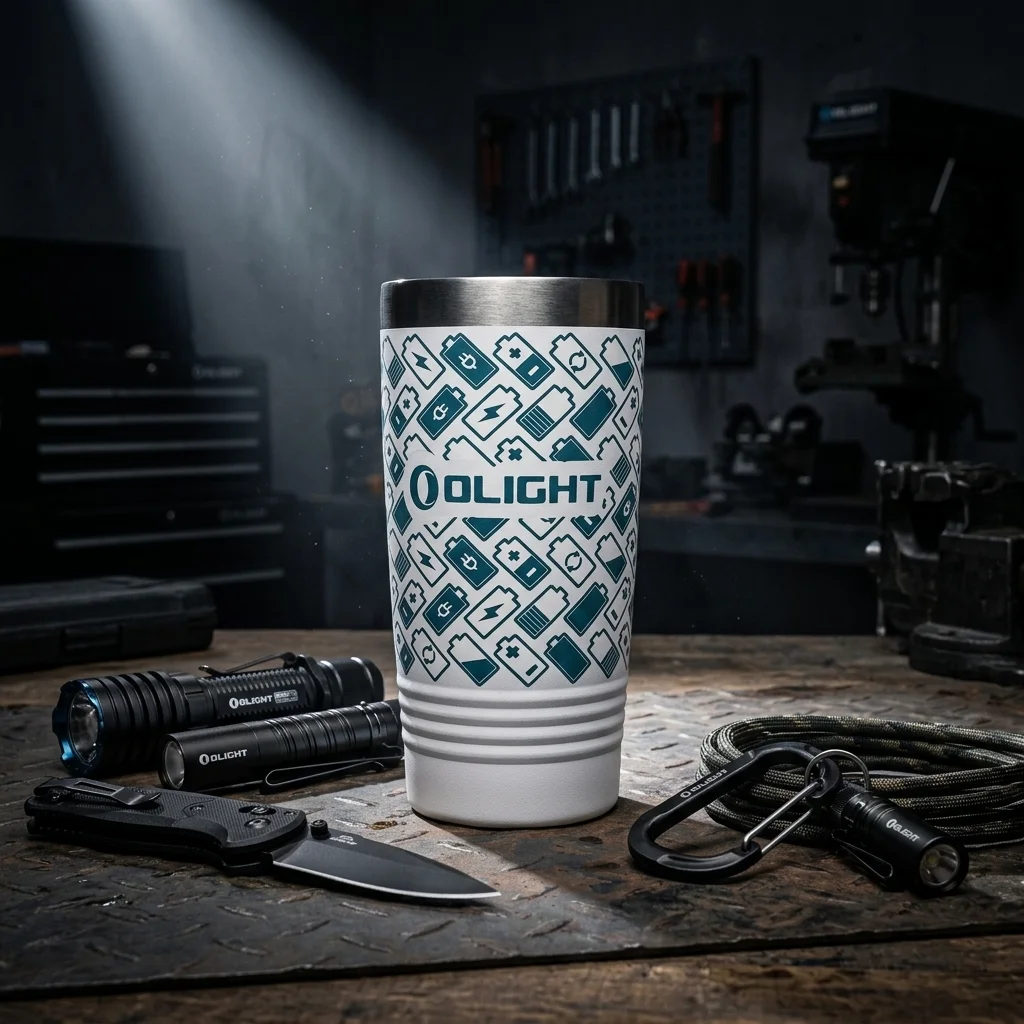 Olight branded tumbler with tactical EDC gear