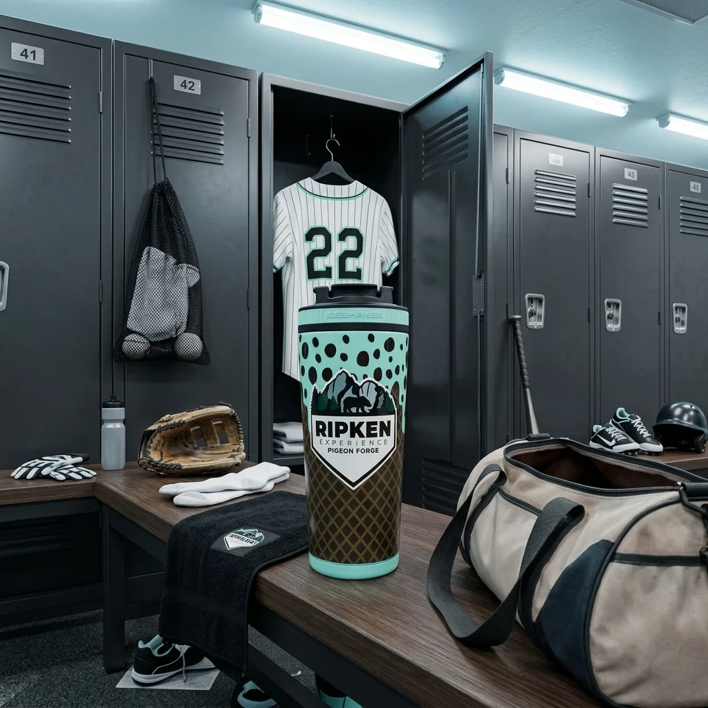 Ripken mint tumbler in locker room setting