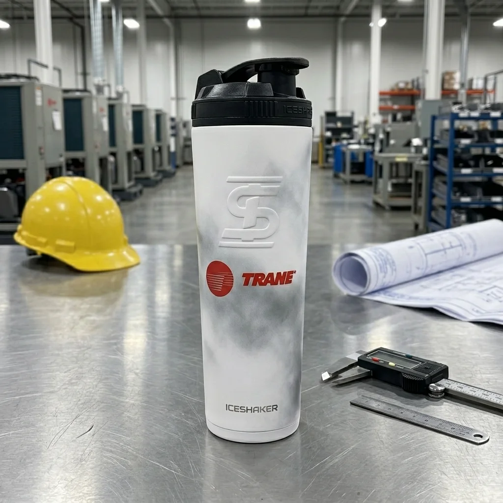 Trane branded tumbler in industrial setting